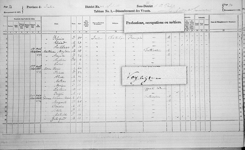 Premier recensement du Canada – Joliette, Québec 
Gouvernement du Canada, 1871