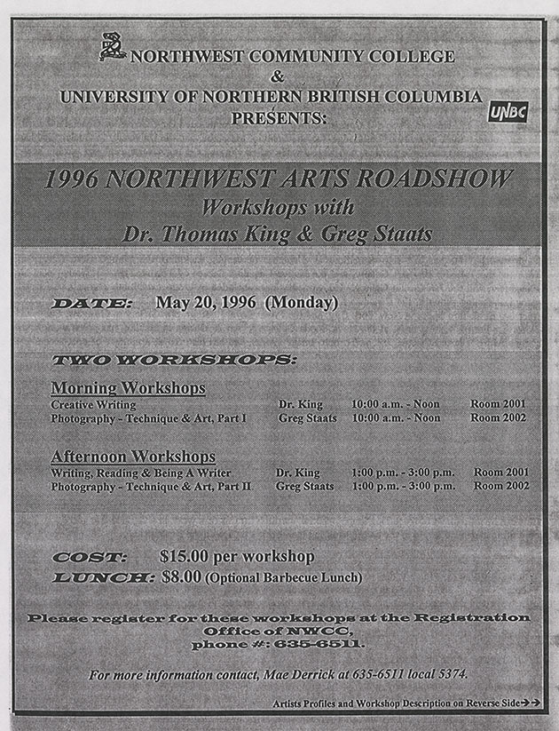Monochrome typographical composition showing from top to bottom, the name of the institution, the title of the exhibition, the date, the list of workshops, the cost and the terms of registration