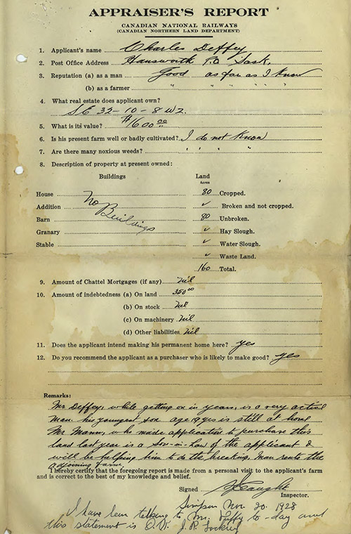 Color photo of a partially yellowed paper document containing printed and handwritten content showing a title, a 12 questions form and a remark section at the end