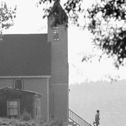 View of a church in Africville, 1964