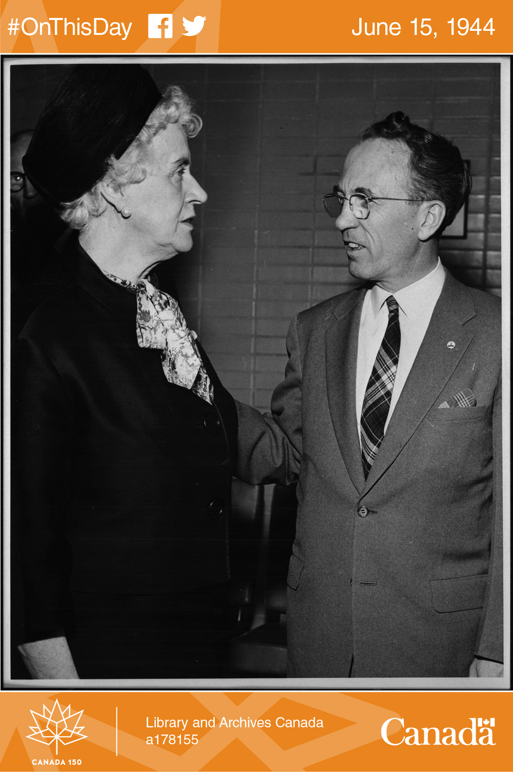 Photo of Marie-Thérèse Casgrain and Tommy Douglas, ca 1955.