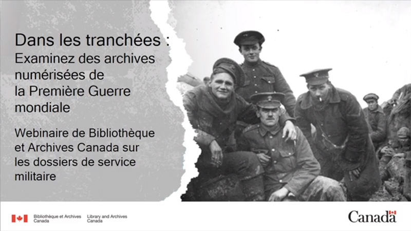 Montage graphique en noir et blanc montrant un titre et un sous-titre à gauche, un espace en forme de déchirure au centre, et une vieille photo de 4 officiers de la Première Guerre mondiale en uniforme assis sur une butte